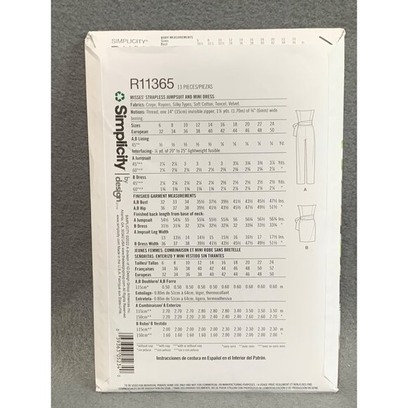 Simplicity Mimi G Pattern R11365 Strapless Jumpsuit & Mini Dress Sizes H5 (6-14) - Picture 2 of 2